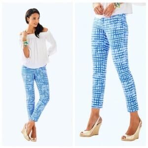 Lilly Pulitzer Feeling Beachy Kelly Ankle Pants Women Sz 00 Blue White Checkered